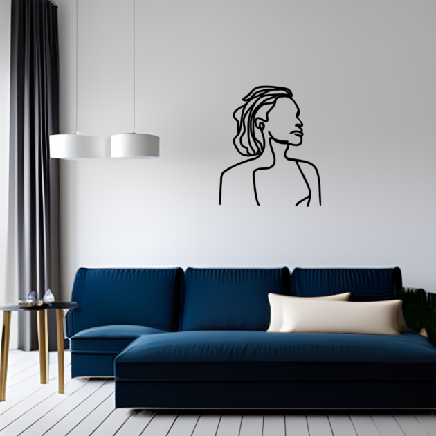 Décoration murale sophistiquée : signe en métal découpé d'une femme avec un chignon élégant 3