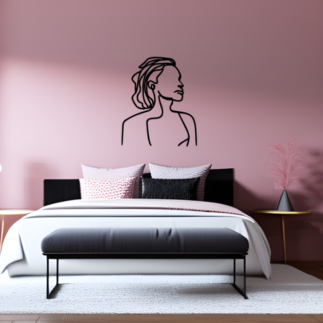 Sophisticated Wall Art: Metal Cut Sign of Woman with Elegant Bun 4