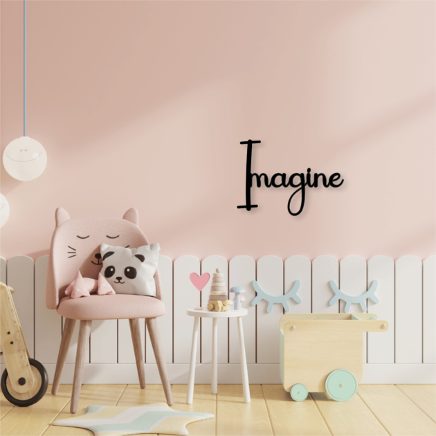 Unleash Your Imagination with Metal Decor Phrase Word – Imagine 4