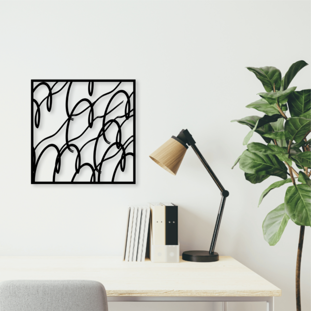 Abstract Metal Wall Art: Fluid Lines in a Square with Movement 2