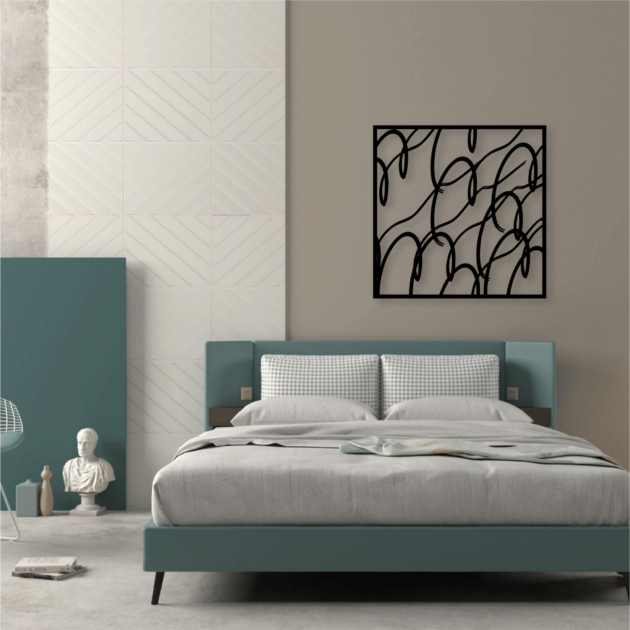 Abstract Metal Wall Art: Fluid Lines in a Square with Movement 4