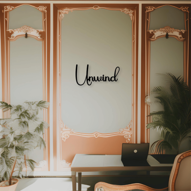 Créez une retraite paisible avec un décor en métal Phrase Word - Unwind 4