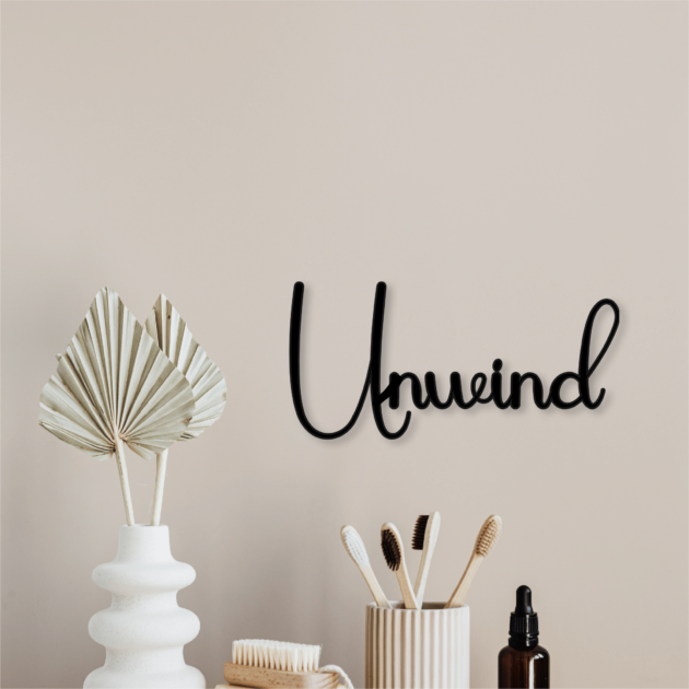 Create a Peaceful Retreat with Metal Decor Phrase Word – Unwind 3